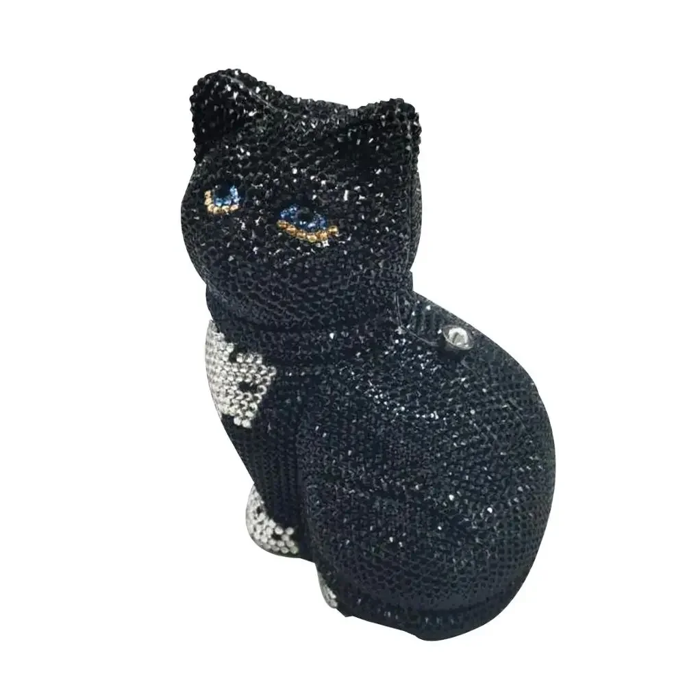 Boutique De FGG (in stock) Black Cat Shape Women Crystal Clutch Evening Bags Diamond Minaudiere Handbag Party Wedding Purse