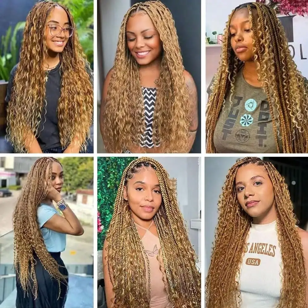 العسل شقراء ملونة السائبة الشعر البشري 2 قطعة/الحزمة 100 جرام موجة عميقة Knotless بوهو الضفائر لا لحمة حزمة الشعر البشري تجديل الشعر #5