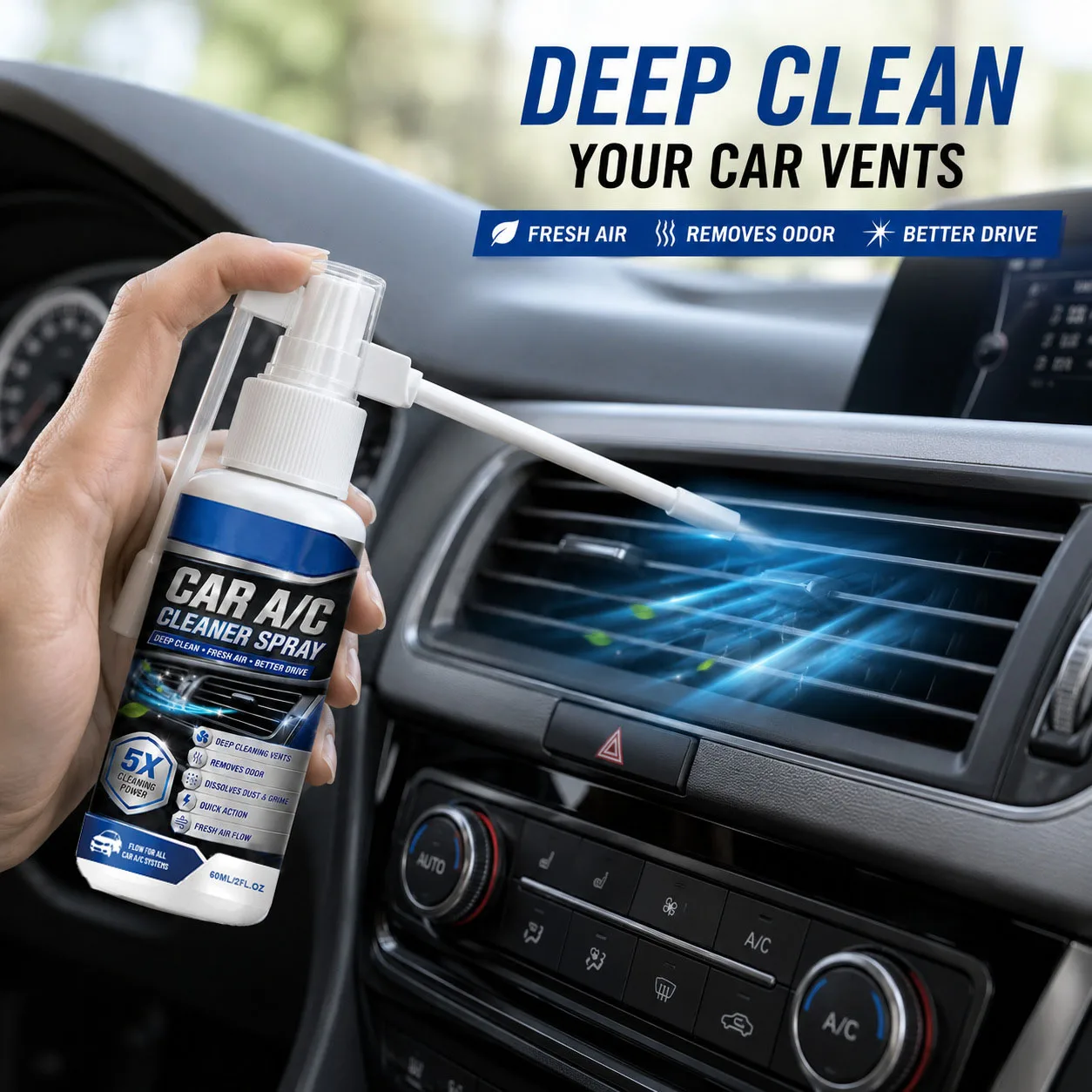 60ml Car Air Conditioner Cleaning Spray Foam Cleaner Auto Air Vent Deodorizer Dust Odor Remover for Most Vehicle Models