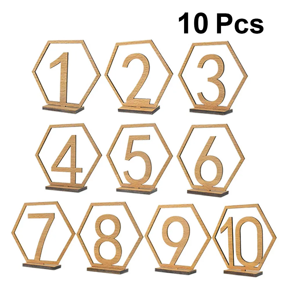 10Pcs Natural Wood Table Numbers Set 1 to 10 with Stand for Wedding Ceremony Catering Event Anniversary Home Party Seating