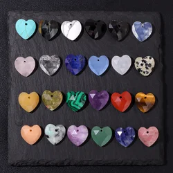 2Pcs Natural Stone Heart Shape Charms Faceted Aventurine Quartz Tiger Eye Pendant For Jewelry Making Necklace DIY Bracelet Craft