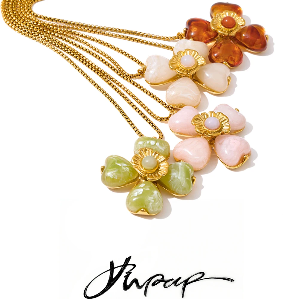 【セール中】Yhpup ホットスタイル アクリルフラワーペンダント ネックレス イヤリング リングセット レディース ステンレス製 上品なジュエリー 卸売