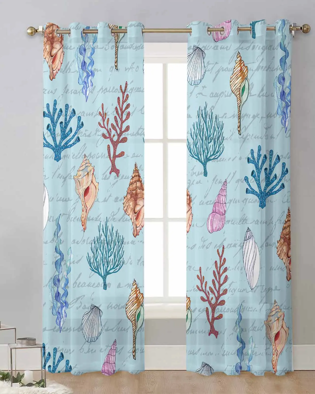 Coral Kelp Shell Conch Modern Tulle Curtains Voile Drapes Sheer Window Curtains Bedroom Accessories