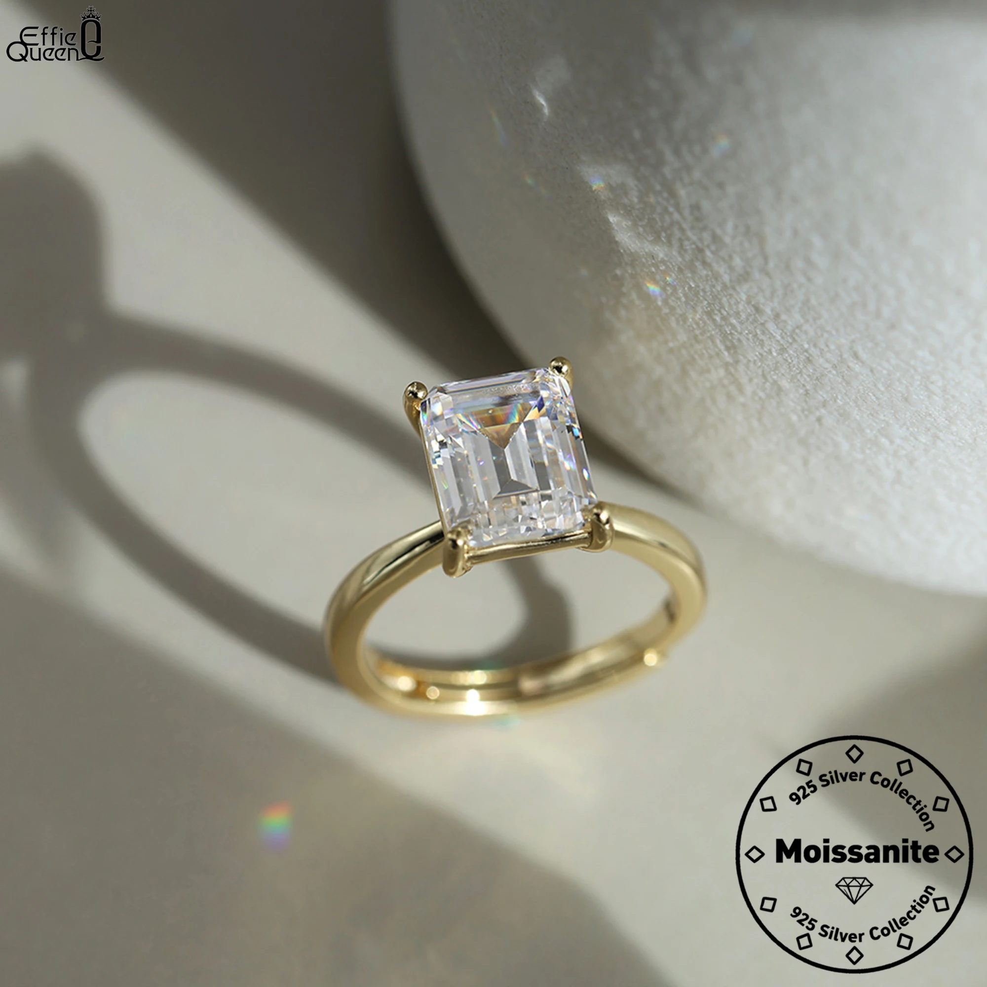 

Effie Queen S925 Silver 1ct /2ct /3ct /4ct Square Shaped Moissanite Open Ring for Men Women Party Jewelry 2025 Trend Ring MOR07