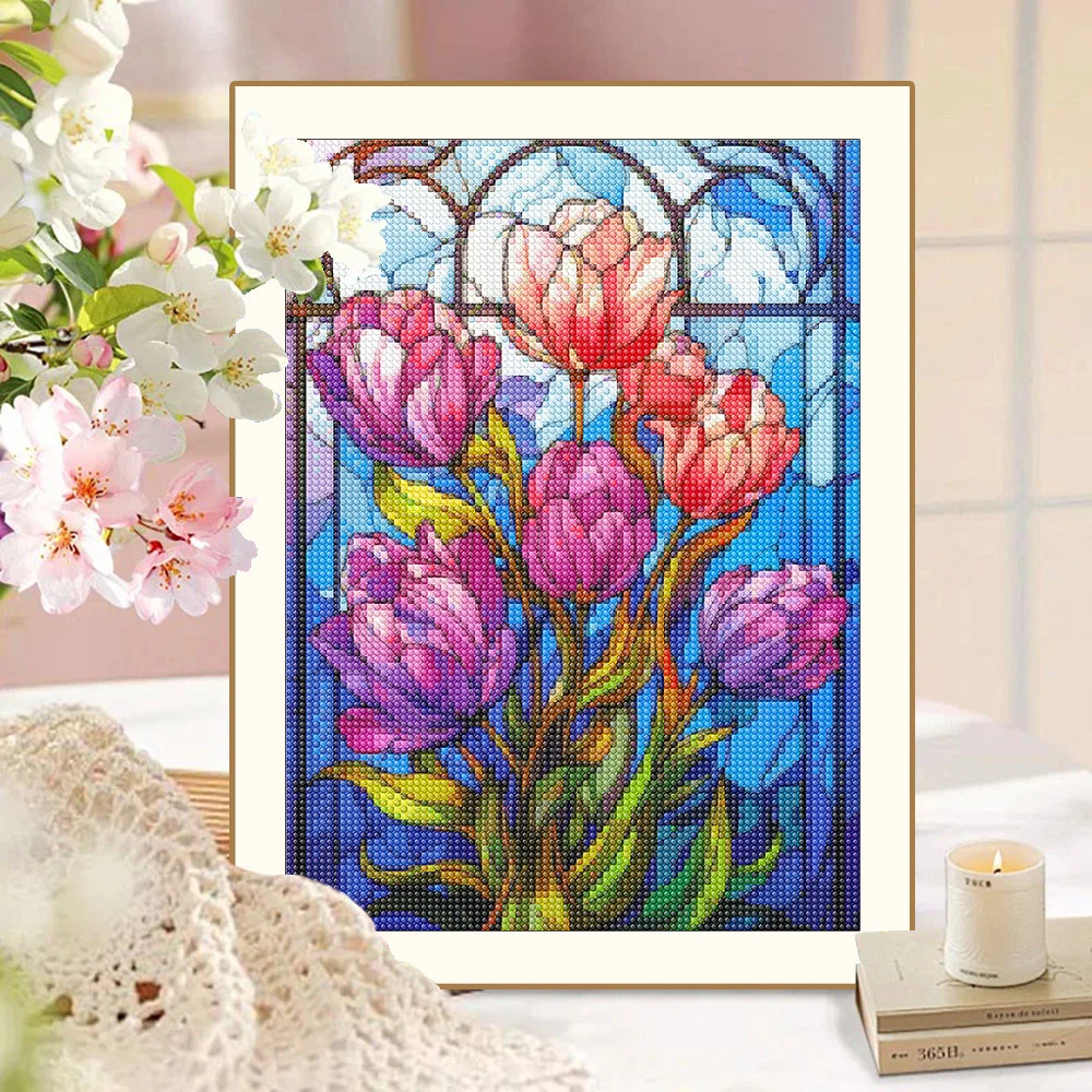 Diamond Painting Kit Glass Flower Diamond Mosaic Embroidery Cross Stitch DIY Beautiful Landscape Home Decoration Gift New