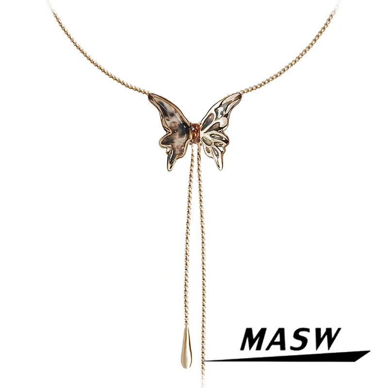 

MASW Original Design Vintage Brown Butterfly One Layer Chain Necklace For Women Girl Party Wedding Gift Fashion Jewelry