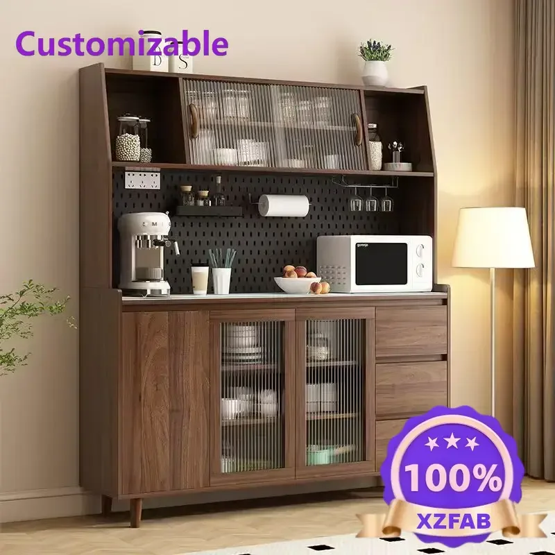 Factory Direct 2026 Solid wood dining side cabinet integrated against the wall Nordic modern living room wine cabinet tea cabine