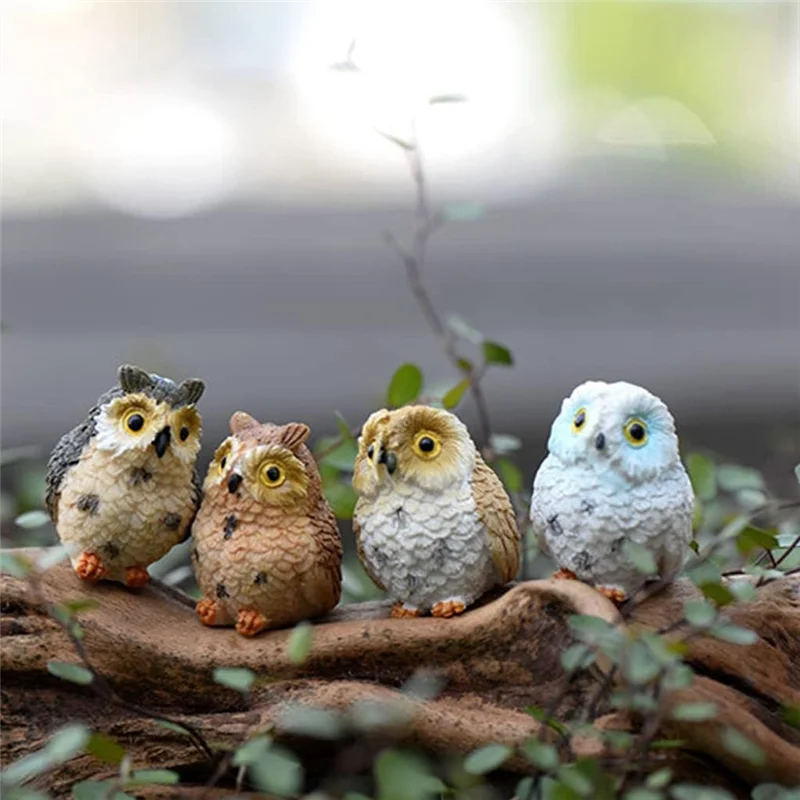 A59E-16 個ミニチュア夜フクロウ置物妖精の庭ミニ動物像おもちゃ苔テラリウム装飾樹脂マイクロ風景ポット用