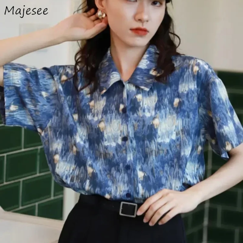 

Print Shirts Women Loose Vacation Beach Style Streetwear Summer Female Aesthetic All-match Casual Daily Ulzzang Fashion Simple
