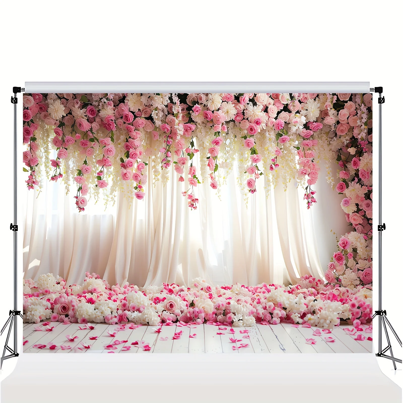 Pink Flower Photography Background - Wedding Flower Background, Birthday Banner, Party Supplies Decoration