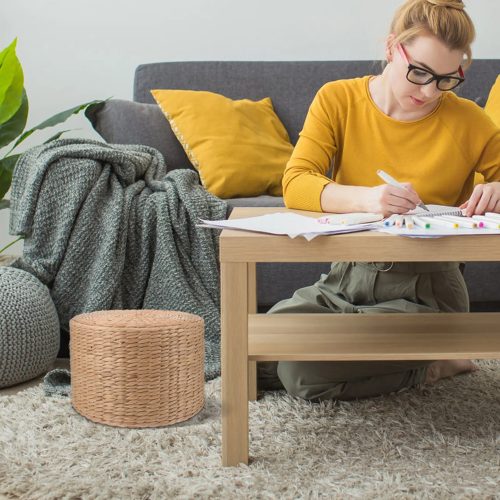 Entryway Stool Shoe Changing 's Small Hand Woven Foot Stools Step Garden Weaving