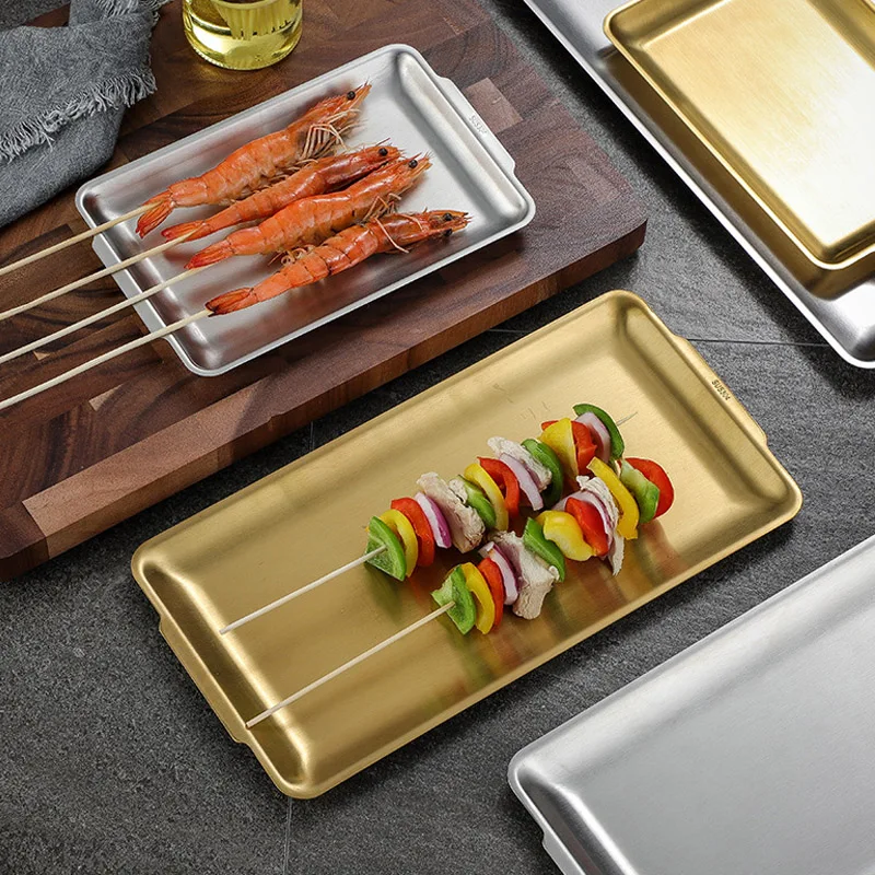 304 لوح من الفولاذ المقاوم للصدأ لوحة مستطيلة صينية الحرفية الديكور مطعم صينية منشفة لوحة الحلوى أطباق فاكهه أدوات المطبخ