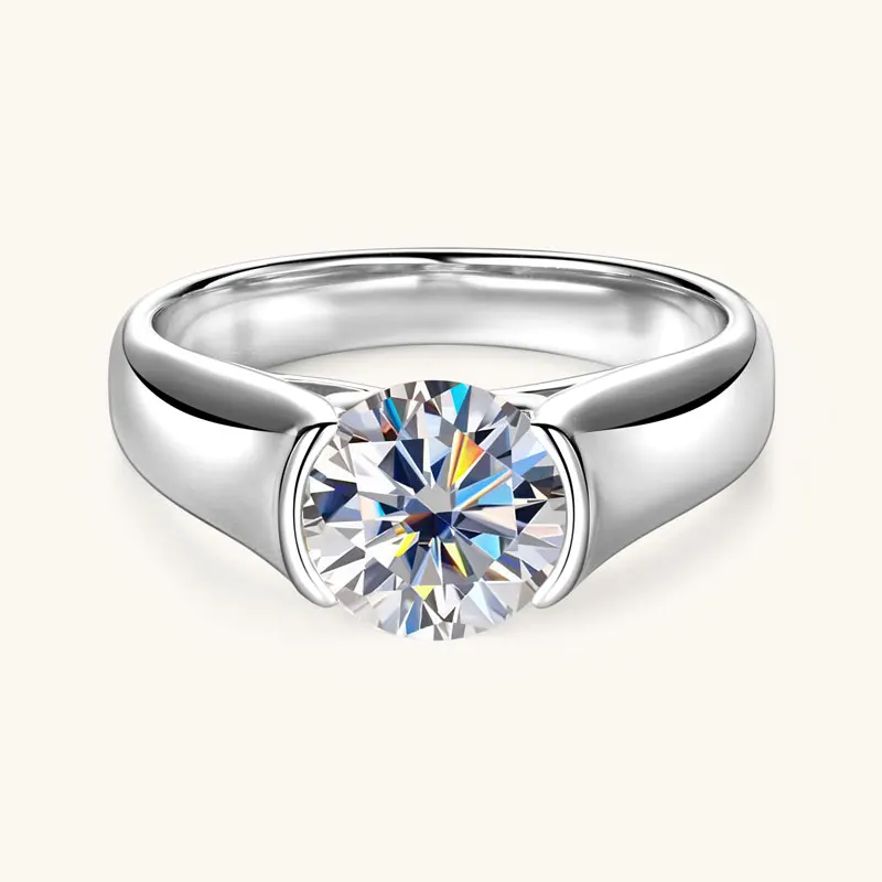 Anziw Classic Solitaire 8MM 2CT D Moissanite Diamond Ring S925 Sterling Silver Wedding Engagement Promise Ring for Women Jewelry