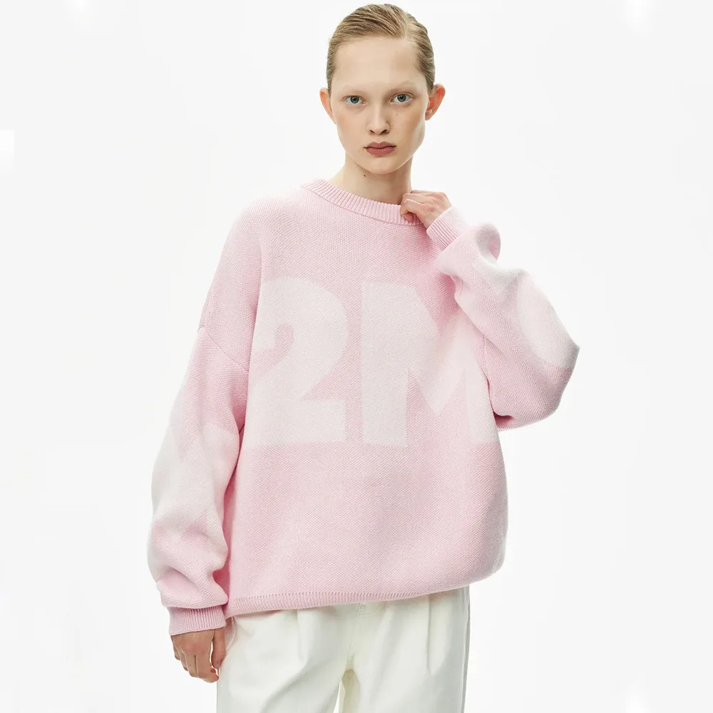 Letter Sweater Knitted Fashionable and Versatile Contrasting Color Temperament Round Neck Loose Letter Sweater