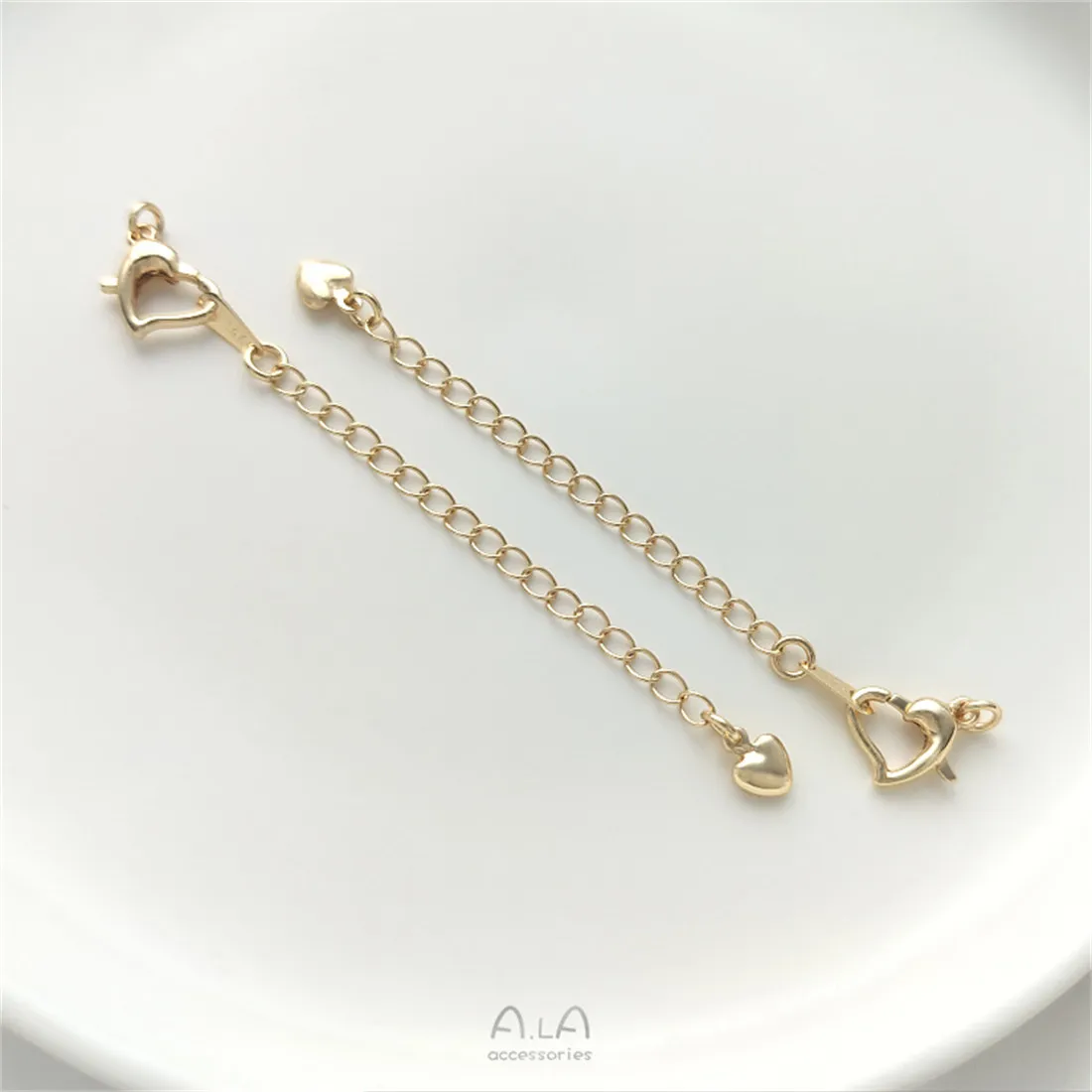 14K Gold-plated Heart-shaped Lobster Buckle Extension Chain Drop Heart-shaped Love Tail Chain Diy Bracelet Necklace Chain B782