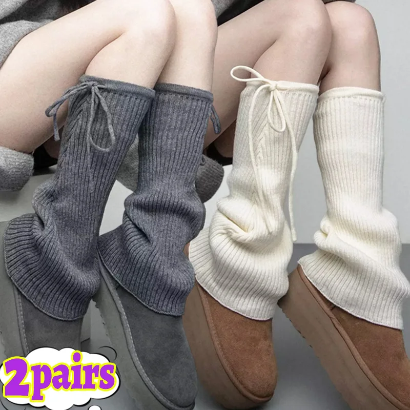 

1/2Pairs Lolita Trumpet Leg Warmers Winter Warm Y2K Lolita Stacked Stockings Foot Cover for Women Solid Long Socks Foot Cover
