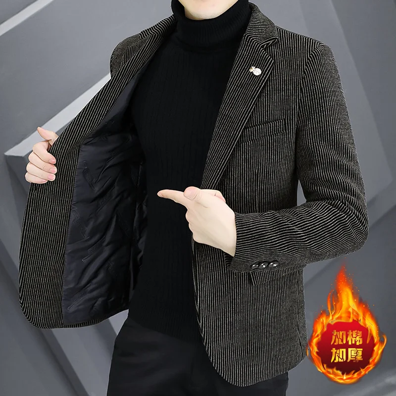 ARC Blazer Autumn/Winter Golden Sable Velvet and Cotton Thickened Thermal Small Suit Fashion Business Men\'s Slim Blazer