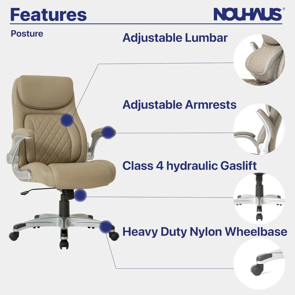 Nouhaus +Posture Ergonomic PU Leather Office Chair. Click5 Lumbar Support with FlipAdjust Armrests. Modern Executive Chair