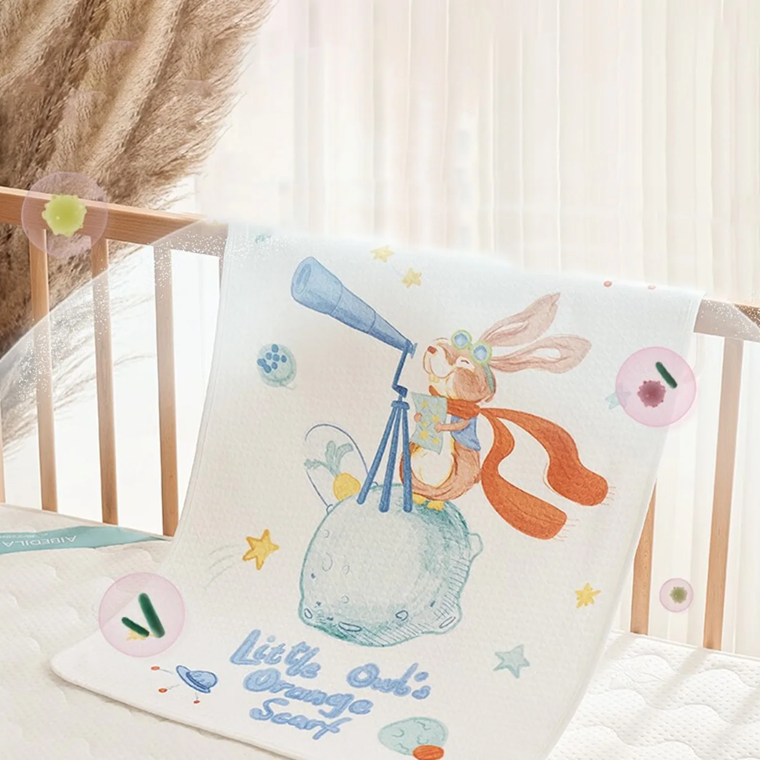 Morbido e traspirante Pannolino per bambini Antibatterico con motivi adorabili Lenzuolo per culla 80x100 cm - Planet Bunny