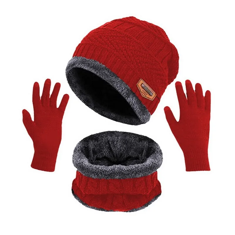 Winter Hat Glove Scarf Sets Knit Skull Hat Touch Screen Gloves Neck Warmer for Snow Cold Weather