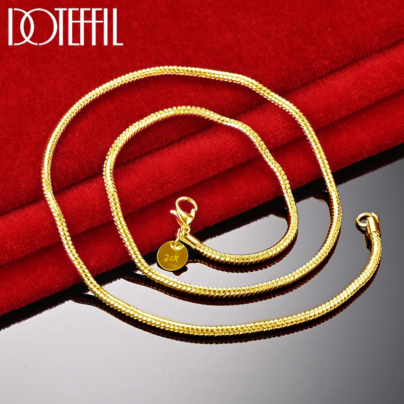 

DOTEFFIL 18K Gold 20 Inch 3mm Snake Chain Necklace For Woman Man Wedding Engagement Jewelry