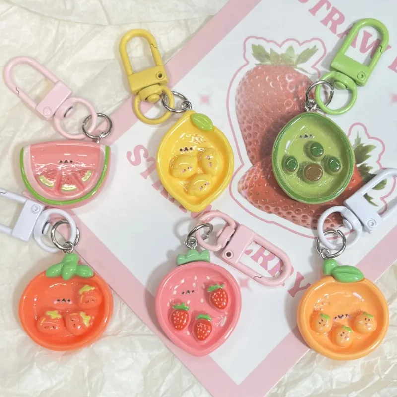 Kawaii Fruit Vegetable Plate Key Pendant Lanyard Bag Keychain Fun Simulation Food Play Creative Cartoon Key Ring Ornament Gift