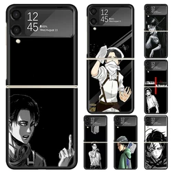 Attack Levi Hard PC Phone Case For Samsung Galaxy Z Flip 6 5 4 3 Black Cover ZFlip6 Flip5 Flip4 5G Foldable Print Cases