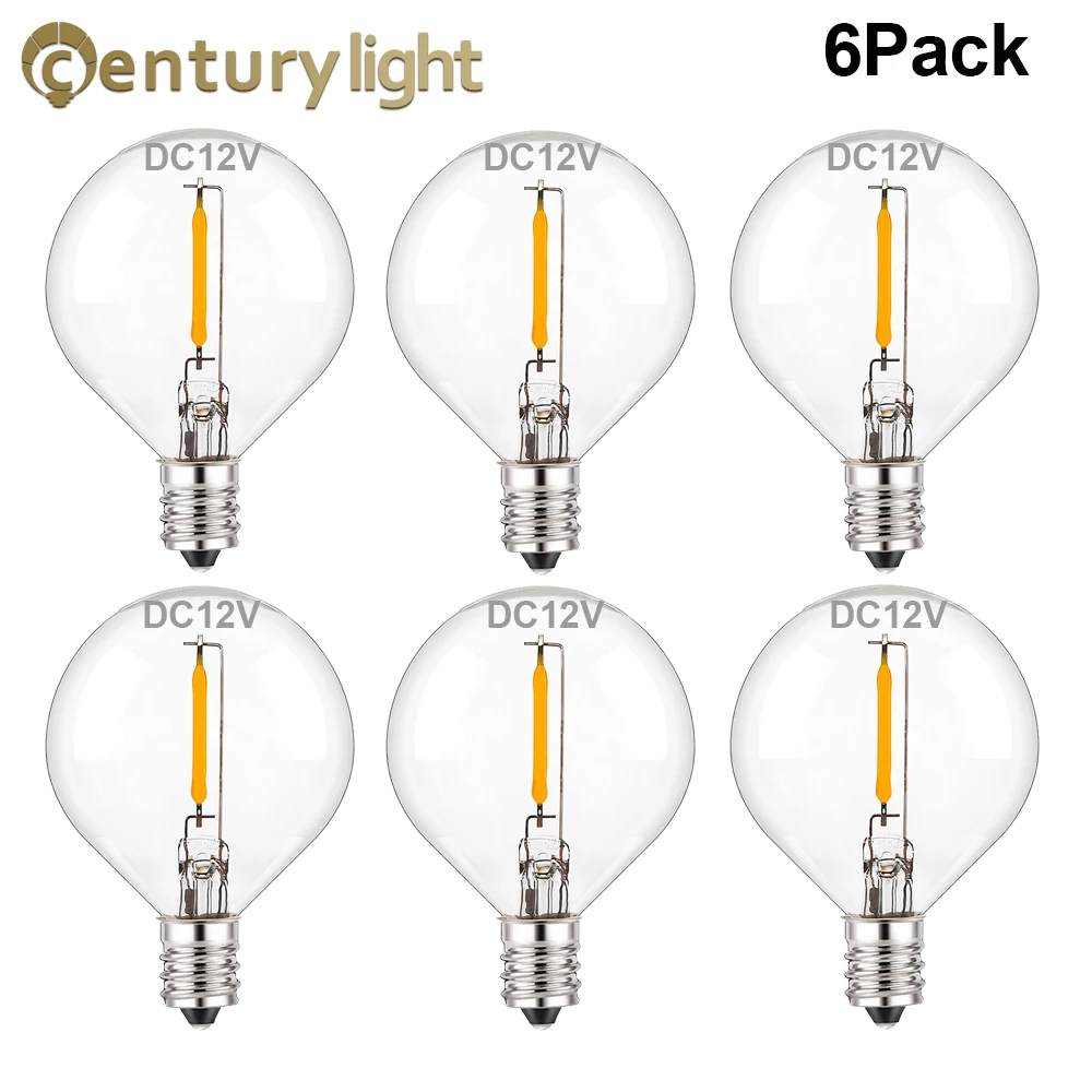 

6pcs DC12V AC110V AC220V Vintage G40 Led String Light Replacement Bulb 1W E12 Base 2700K Clear Glass Globe Mini Ball Light Lamps