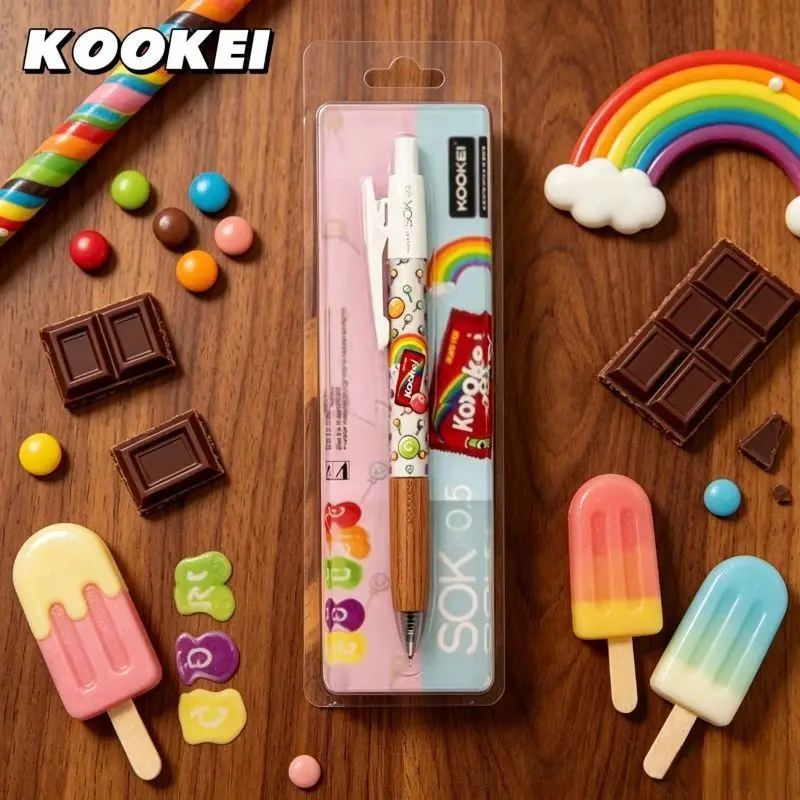 KOOKEI SOK Wooden Gel Pen 0.5mm Black Ink Sweet Dessert Candy Chocolate Design Retractable School Office Writing Stationery