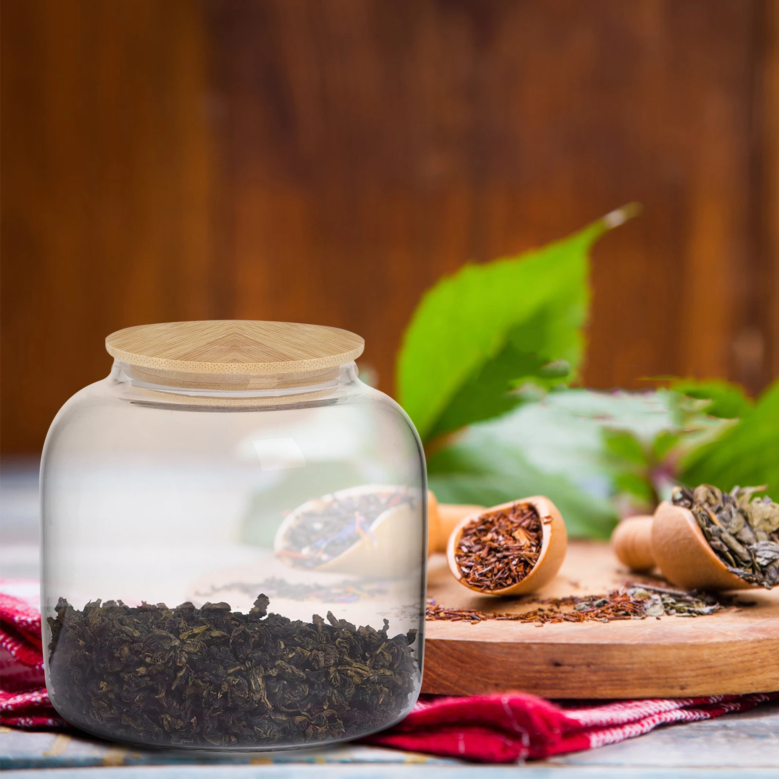 

Tea Airtight Containers Clear Jars Bamboo Lids Glass Containers With Bamboo Lids Sealing Canisters For Snack Tea