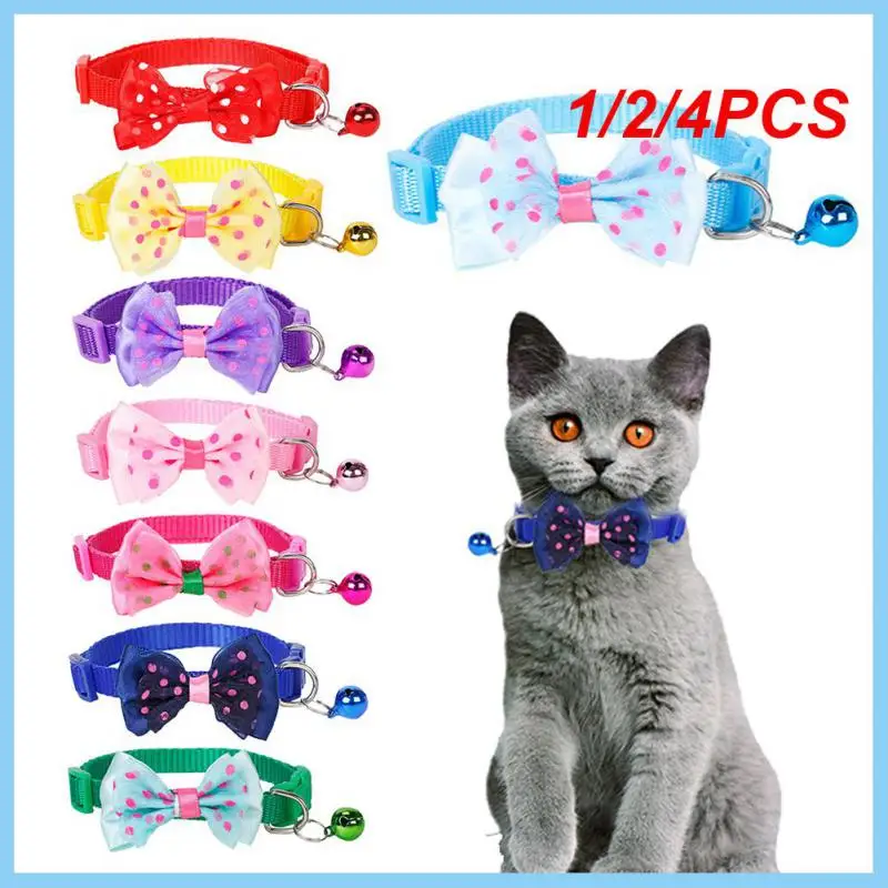 1/2/4PCS Dorakitten Bow Decor Pet Collar Adjustable Dot Design Cute Bell Dog Collar Bow Kitten Collar Pet Supplies Clothing