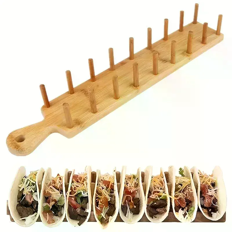 Bamboo Taco Holders Holds 8 Tacos Each Taco Tray Multi-Use Food Stands Hard Shell Tacos Rack For Kitchen Charcuterie Tortillas