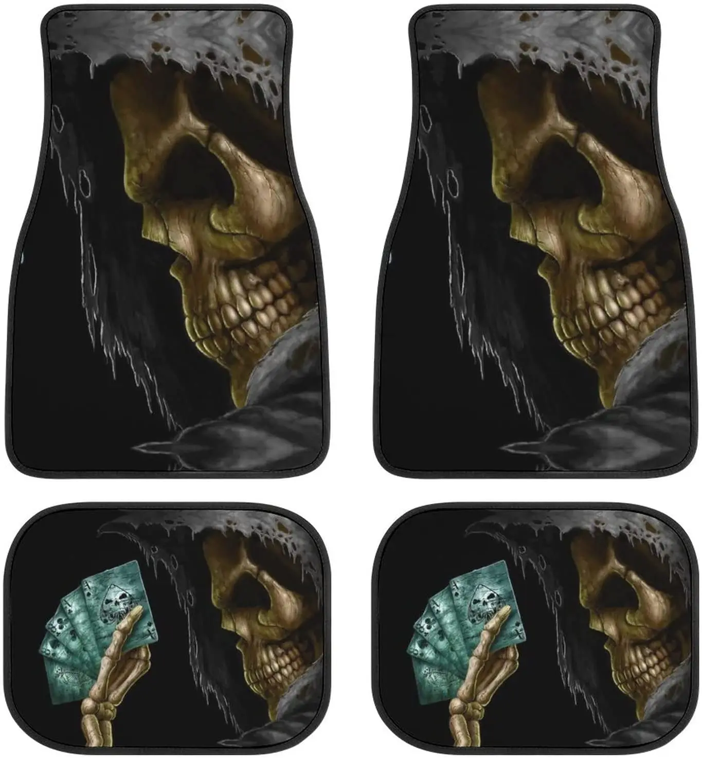 

Car Floor Mat 4 Piece Sets Skull Universal All Weather Waterproof Driver Heel Pad Protector-Full Set Front & Rear Carpet Fits Mo