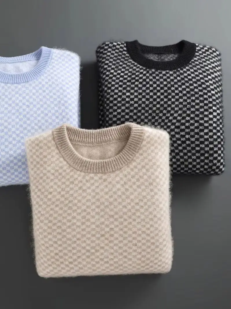 100% pure cashmere sweater men's jacquard sweater in autumn and winter 7-pin thick casual warm sweater top.