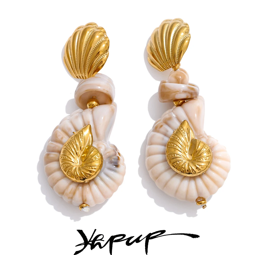 

Yhpup Ocean Series Resin Shell Conch Drop Dangle Earrings for Women Stainless Steel Summer Holiday Daily Attractive Jewelry New