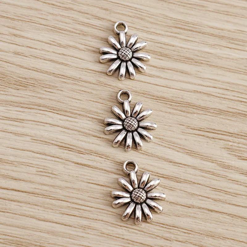 Tusember 50 Stück 11*13mm Metall-Gänseblümchen-Anhänger für Halsketten, Ohrringe, handgefertigten Schmuck, Zubehör, DIY-Bastelbedarf – Detail 6