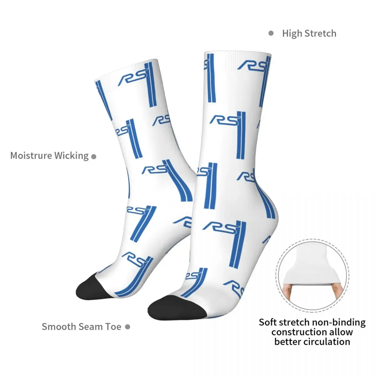 Ford Focus Rs Nitrous Blue Racing Stripes Socks Harajuku Sweat Absorbing Stockings All Season Long Socks Accessories for Unisex