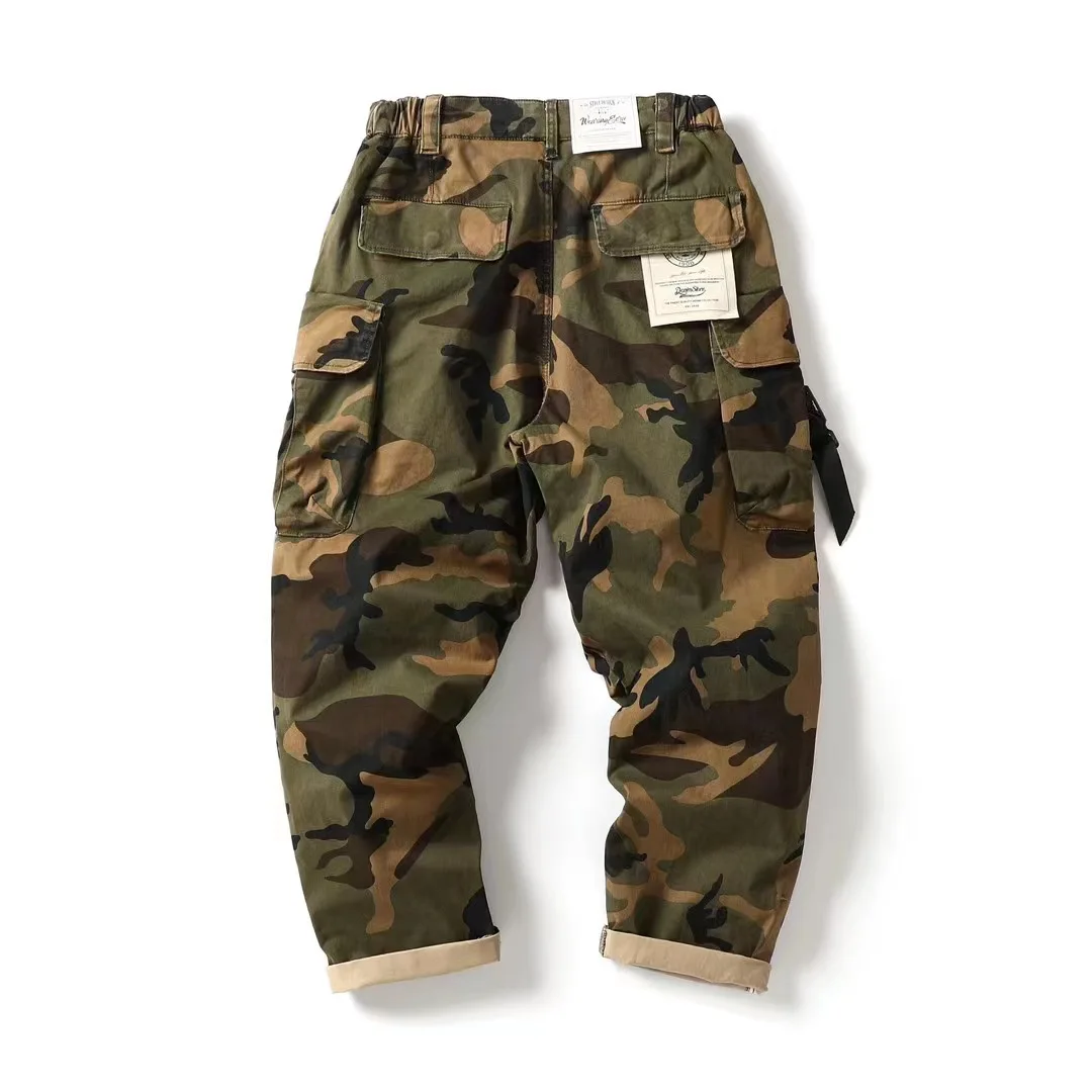 2025 Autumn Streetwear Japanese Style Inspired Military Camo Cargo Pants Men's Loose Retro Slim-Tapered Harem Trousers