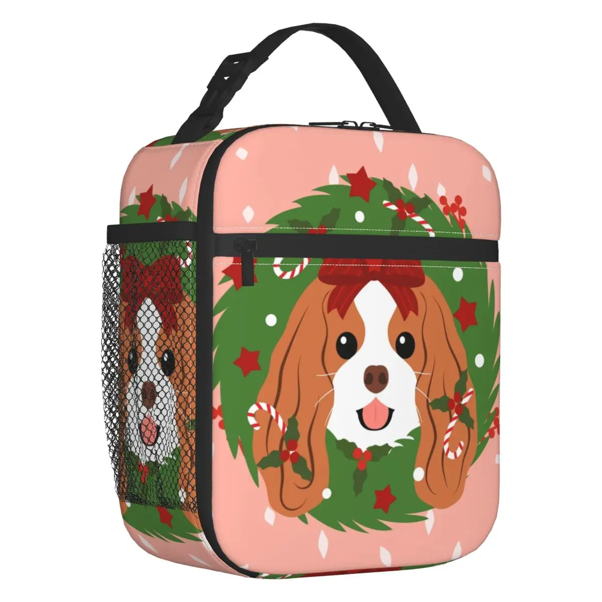 

Cavalier King Charles Spaniel Christmas Wreath Insulated Lunch Bag Leakproof Dog Cooler Thermal Lunch Tote Kids School Children