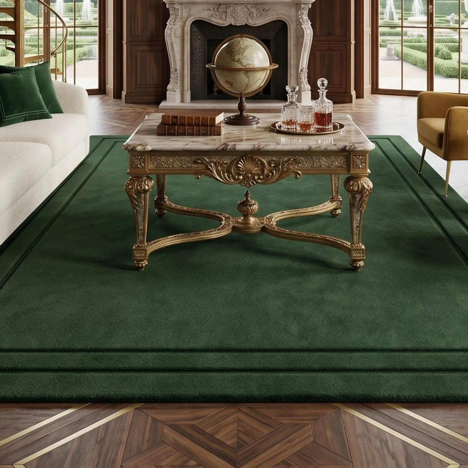 Room Decor Rug  Luxury Forest Green Area Rug  H1andmade Solid Bordered 9x12 Wool Carpet  Modern Minimalist Plush Floor Art  Custom Sizes Available
