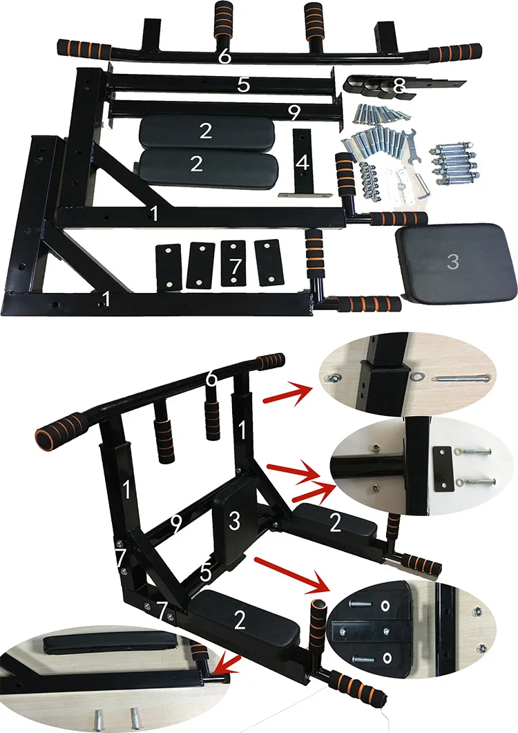 Wall Mounted Chin Up Pull Up Bar and Dip Station Stands view 2