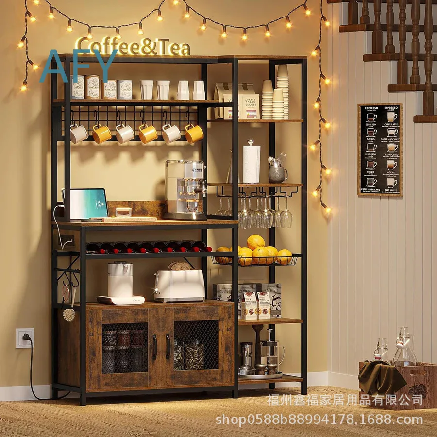 5-Story Kitchen Rack for Coffee Bar Bread Storage with Power Socket Wall Mounted Organizer for Small Spaces Modern Space