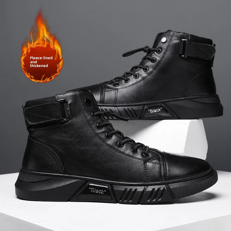 

Comfortable Leather Men's Ankle Boots Walking oes Sport Sle Flat Heel round Toe Warmth Winter Season Rubber Outsole