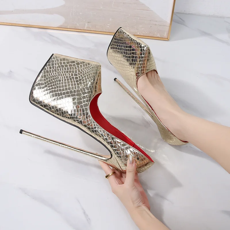 

Pole Dance Photo Platform High Heels 19-22cm Metallic Silver Gold Extreme Women's Pumps Stone Pattern Size 41 Wen Fetish Heels