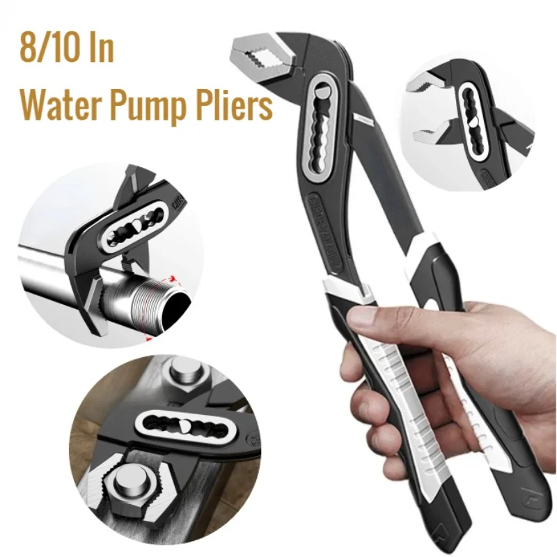 8/10 Inch Water Pump Pliers Multipurpose Adjustable Heavy Duty Wrenches Opening Water Pipe Clamp Hand Repair Tool for Plumber