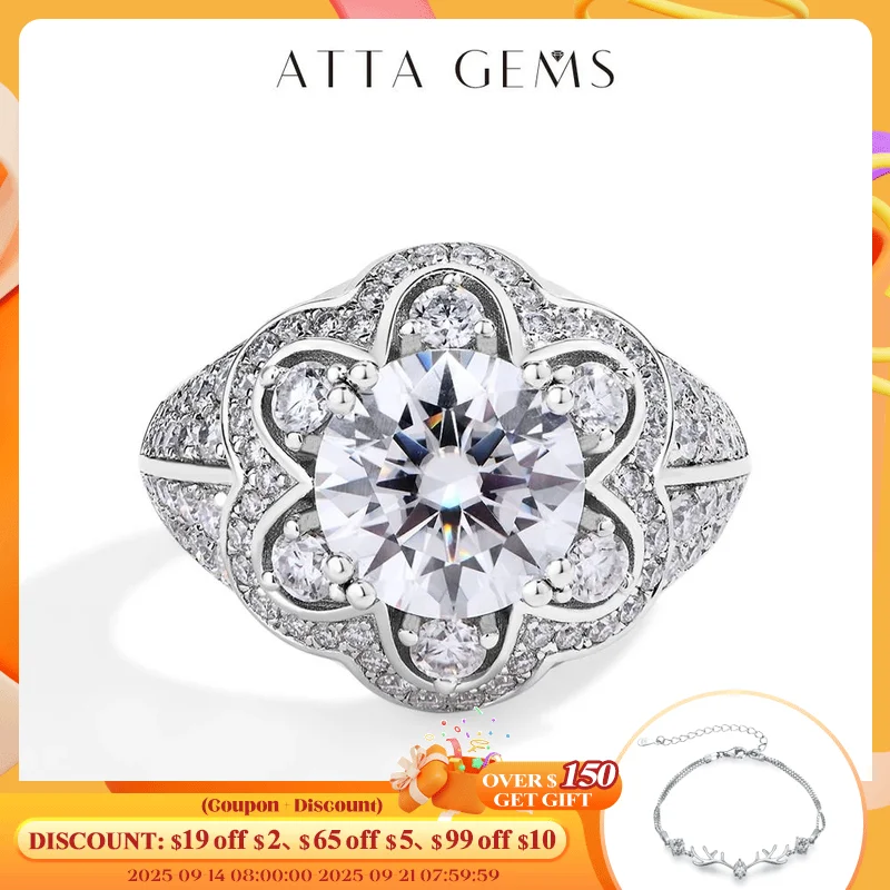 

ATTAGEMS Luxury 3.0CT Moissanite Rings for Women Full D Color VVS1 Lab Diamond S925 Sterling Silver Flower Shape Wedding Jewelry