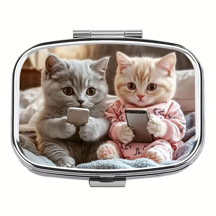 Cat Play Phone pill box, 2-compartment.