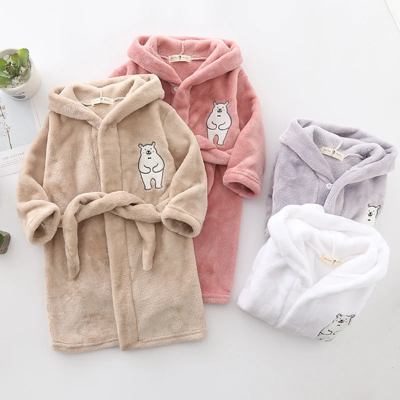 

Children's Pajamas Bathrobe Boys Homewear Hooded Pajamas Girls Warm Cartoon Robe Kids Plush Clothing Toddler Sleepwear For 2-12Y