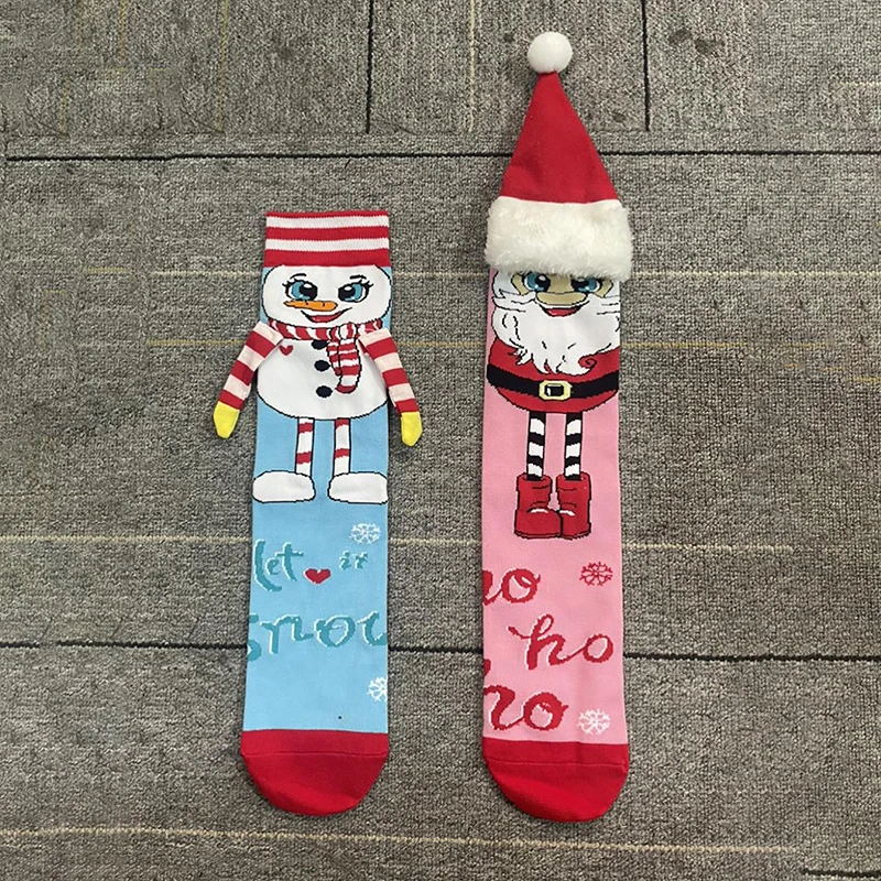 1 Pair Trendy Cartoon Christmas Santa Stockings Clear Print Create Atmosphere Anti-shrink Santa Snowman Christmas Present Socks