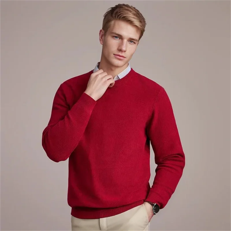 

2024 Cashmere Sweater O-neck Pullovers Men's Loose Oversized Knitted Bottom Shirt Autumn Winter Fashion Korean Warm Men Top